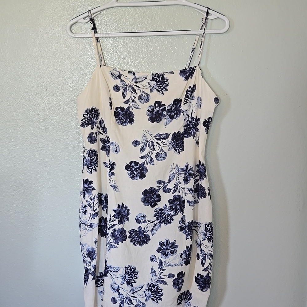 Lush | Blue Floral Linen Blend Mini Dress Size Large